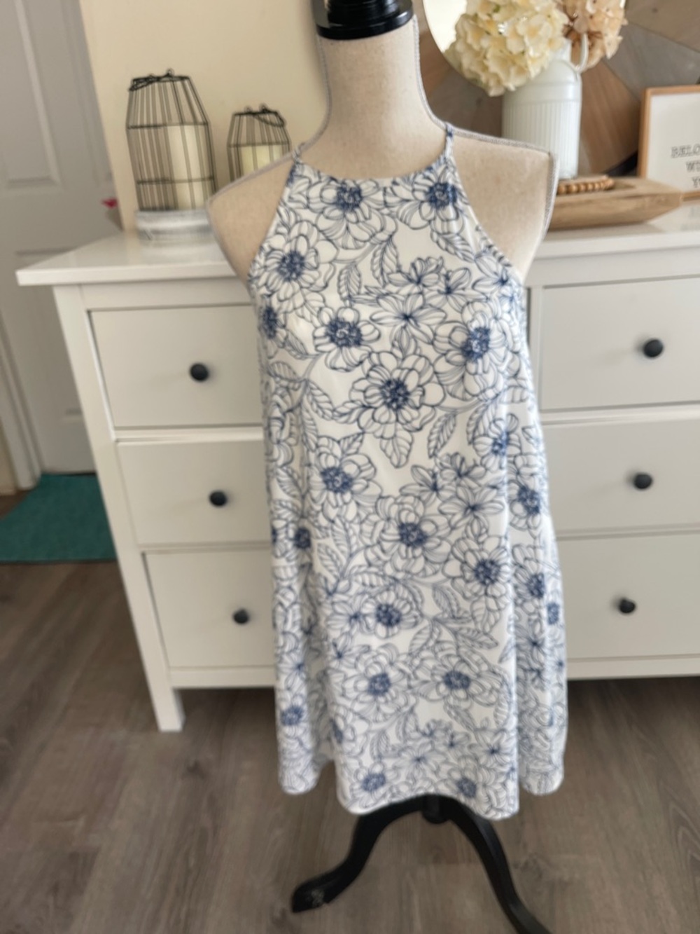 Sadie & Sage White Mini Dress with Blue Floral Print